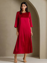 [Rotwein] SilkSilky-DE 3/4 Sleeve Round Neck Kleider 006