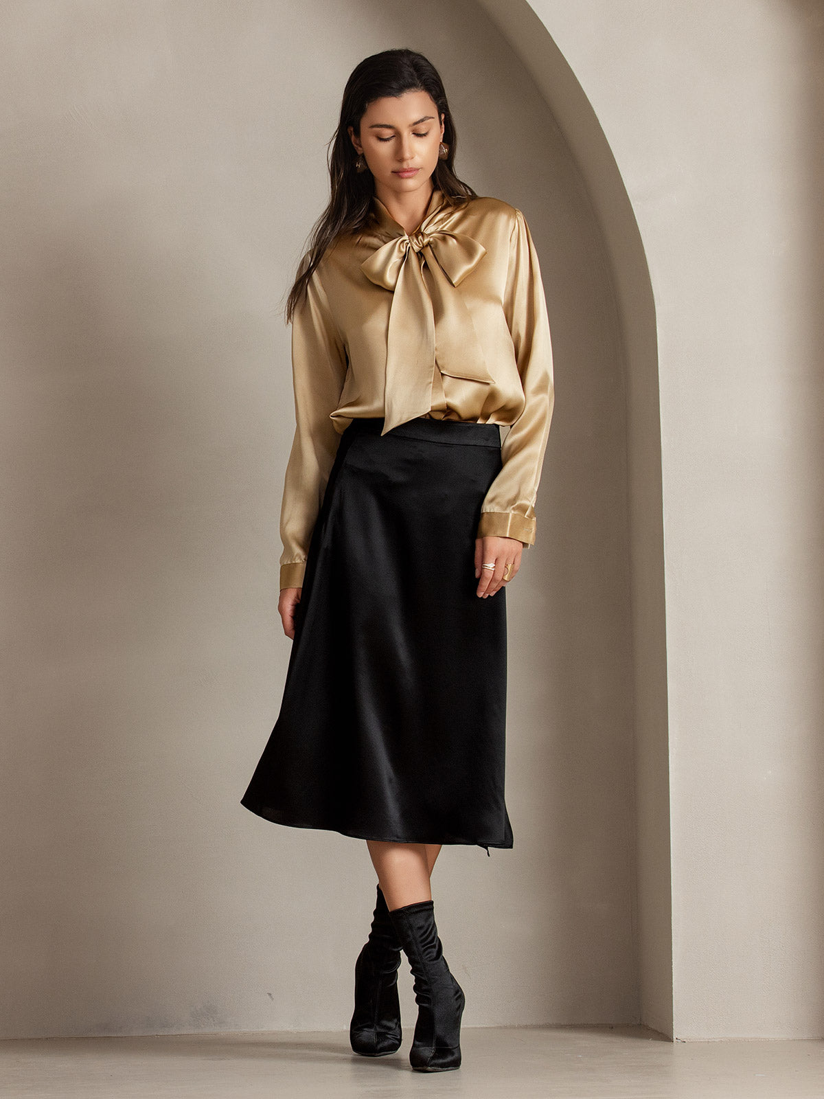 [Schwarz] SilkSilky-DE 19Momme Seide Skirt 005