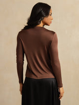 [Kaffee] SilkSilky-DE Long Sleeve Crew-Ausschnitt T-Shirt 002