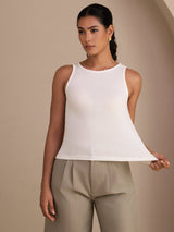 [Weiß] SilkSilky-DE Sleeveless Round Neck Cami Top 004