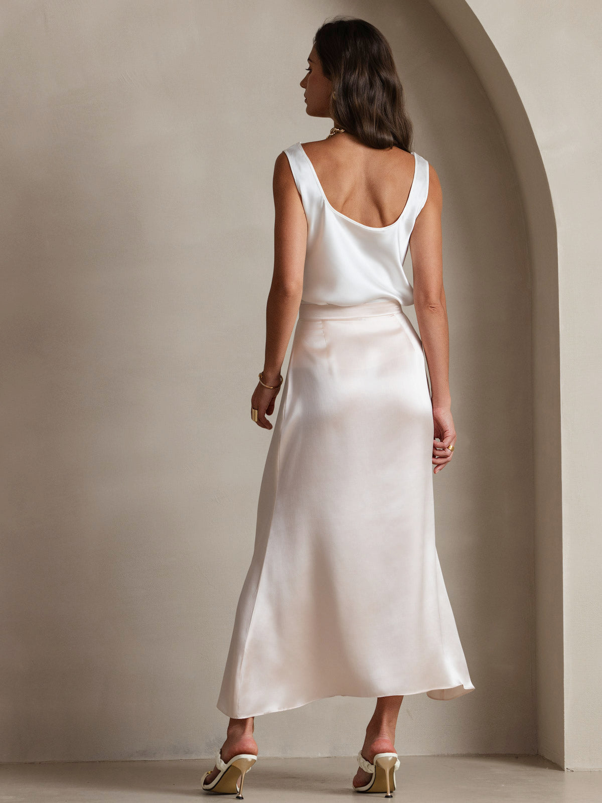 [Weiß] SilkSilky-DE 19Momme Ärmellos Tiefer Rundhalsausschnitt Cami Top 004