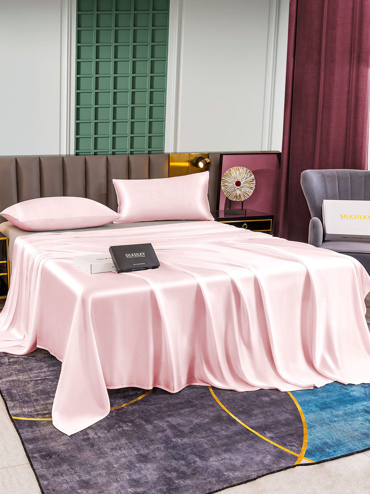 [Rosa] SilkSilky-DE 25Momme Reine Seide Bedding Set 003,