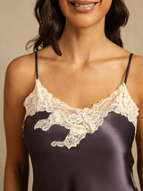 [Lilagrau] SilkSilky-DE Spaghettiträger V Ausschnitt Camisole-Set 004