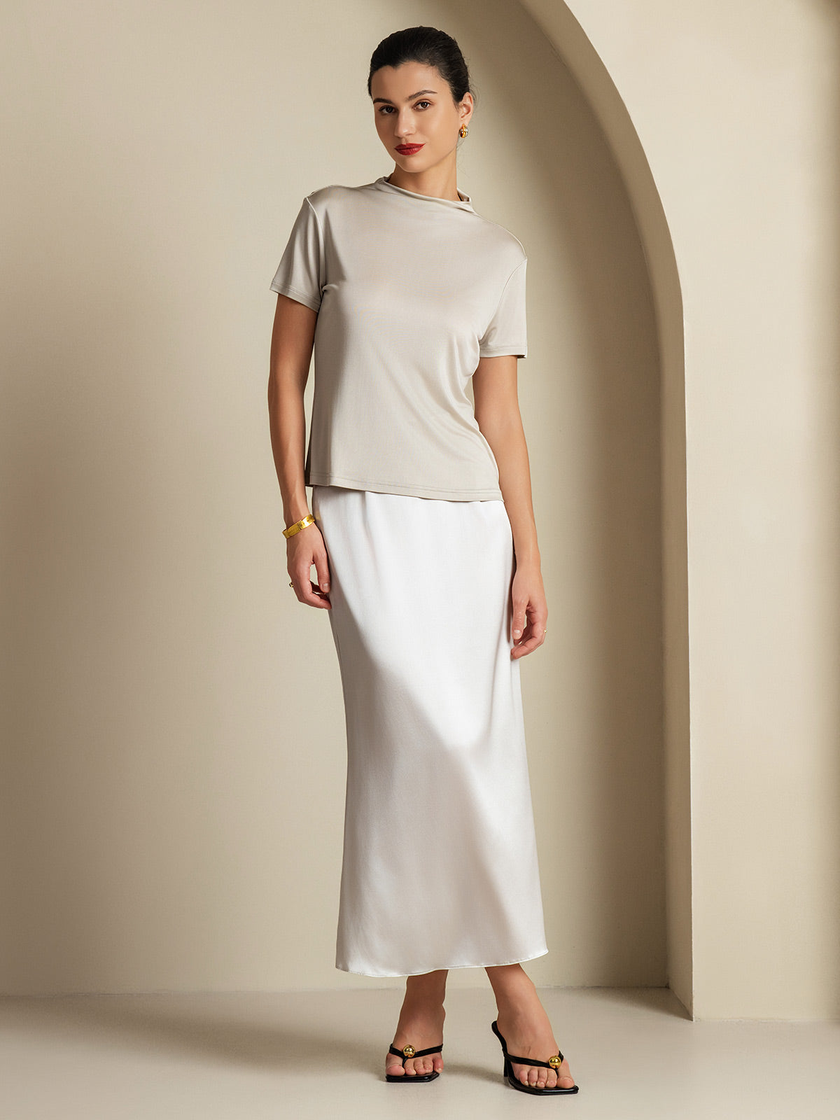 [Hellgrau] SilkSilky-DE 19Momme Seide Skirt 007