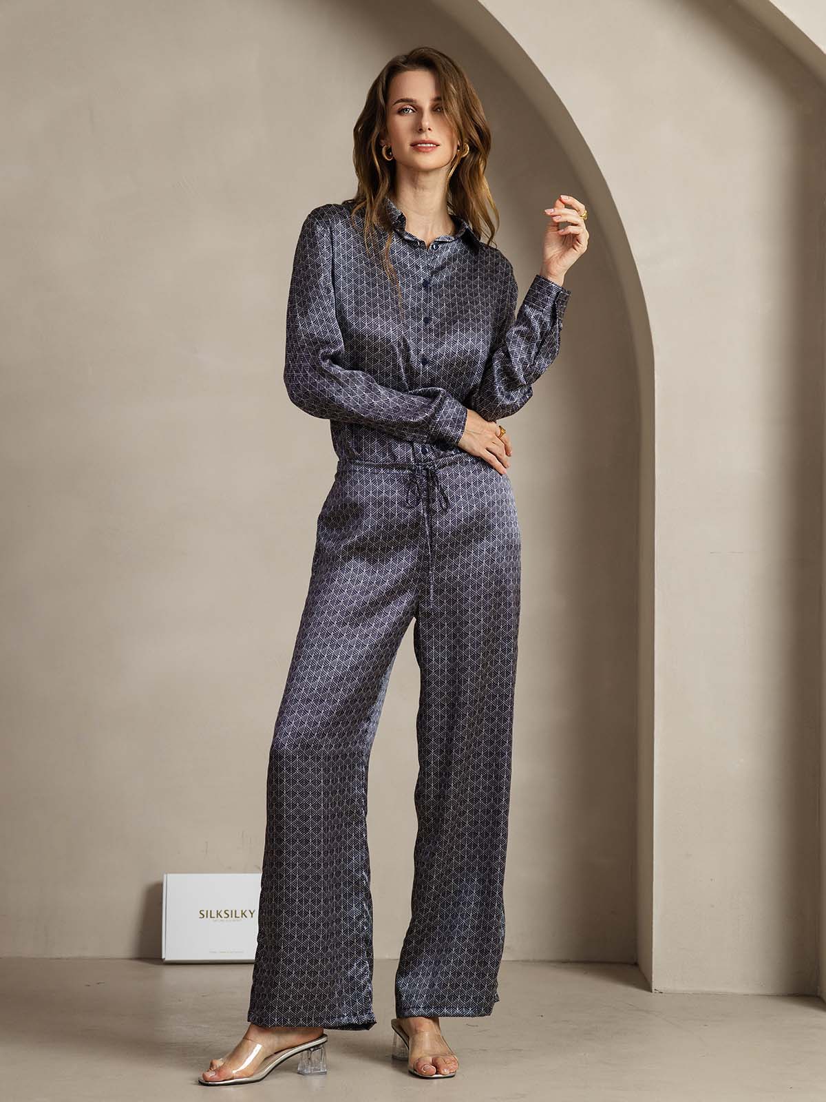 [Marine Ginkgo] SilkSilky-DE 19Momme Seide Womens Pants 003