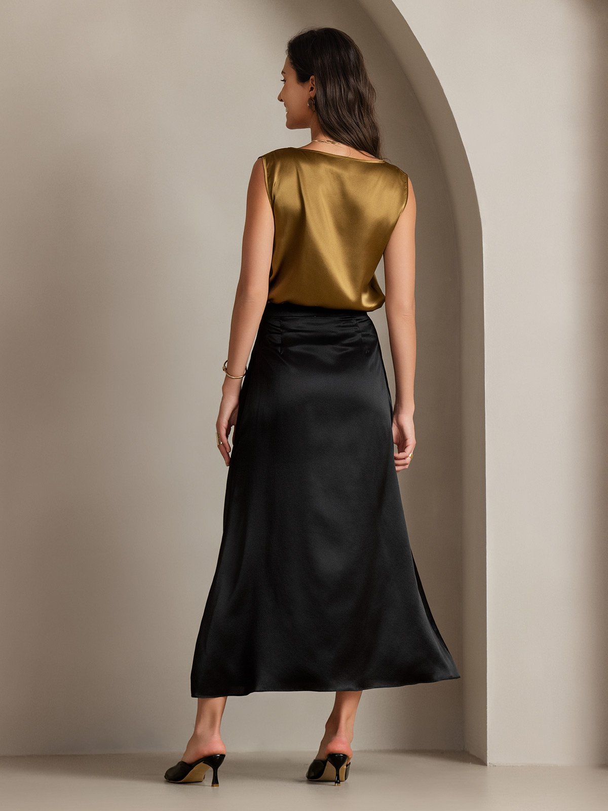 [Braun] SilkSilky-DE 19Momme Ärmellos Rundhalsausschnitt Cami Top 002