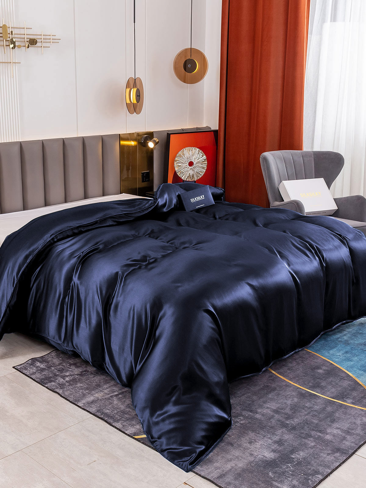 [Dunkelblau] SilkSilky-DE 19Momme Reine Seide Duvet Cover 001