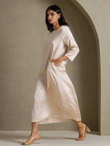 [Beige] SilkSilky-DE 3/4 Sleeve Round Neck Kleider 007