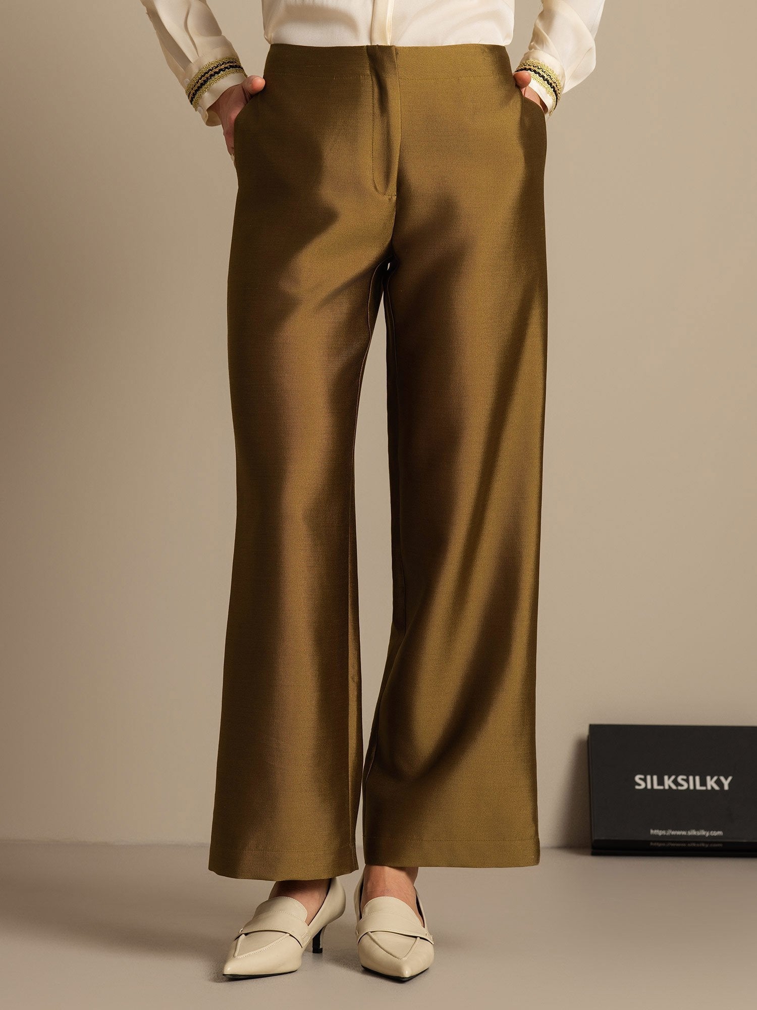 [Bronze] SilkSilky-DE 32Momme Silk-Wool Blend Womens Pants 001,