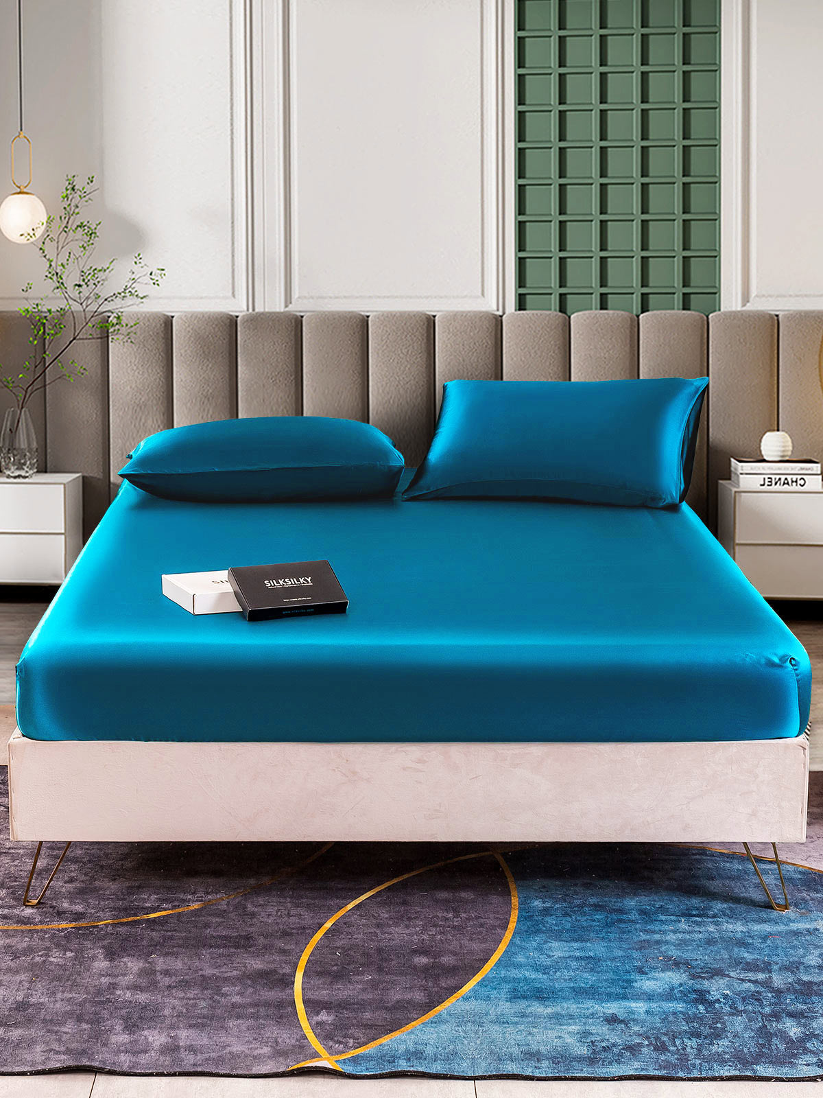 [König Blau] SilkSilky-DE 25Momme Reine Seide Bedding Set 002