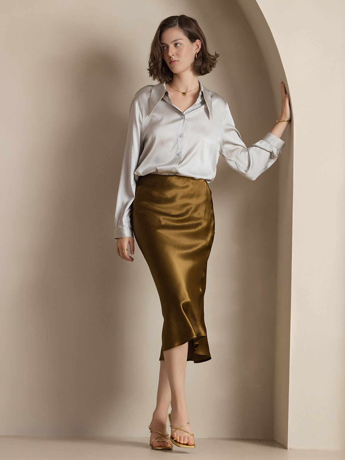 [Braun] SilkSilky-DE 19Momme Reine Seide Skirt 003