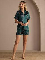 [Smaragd Zebra] SilkSilky-DE Short Sleeve Lapel Collar Damen Pyjamas 006