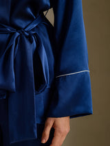 [Dunkelblau] SilkSilky-DE Long Sleeve Shawl Collar Damen Pyjamas 004