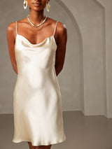 [Hellgelb] SilkSilky-DE Sleeveless Cowl Neck Kleider 005