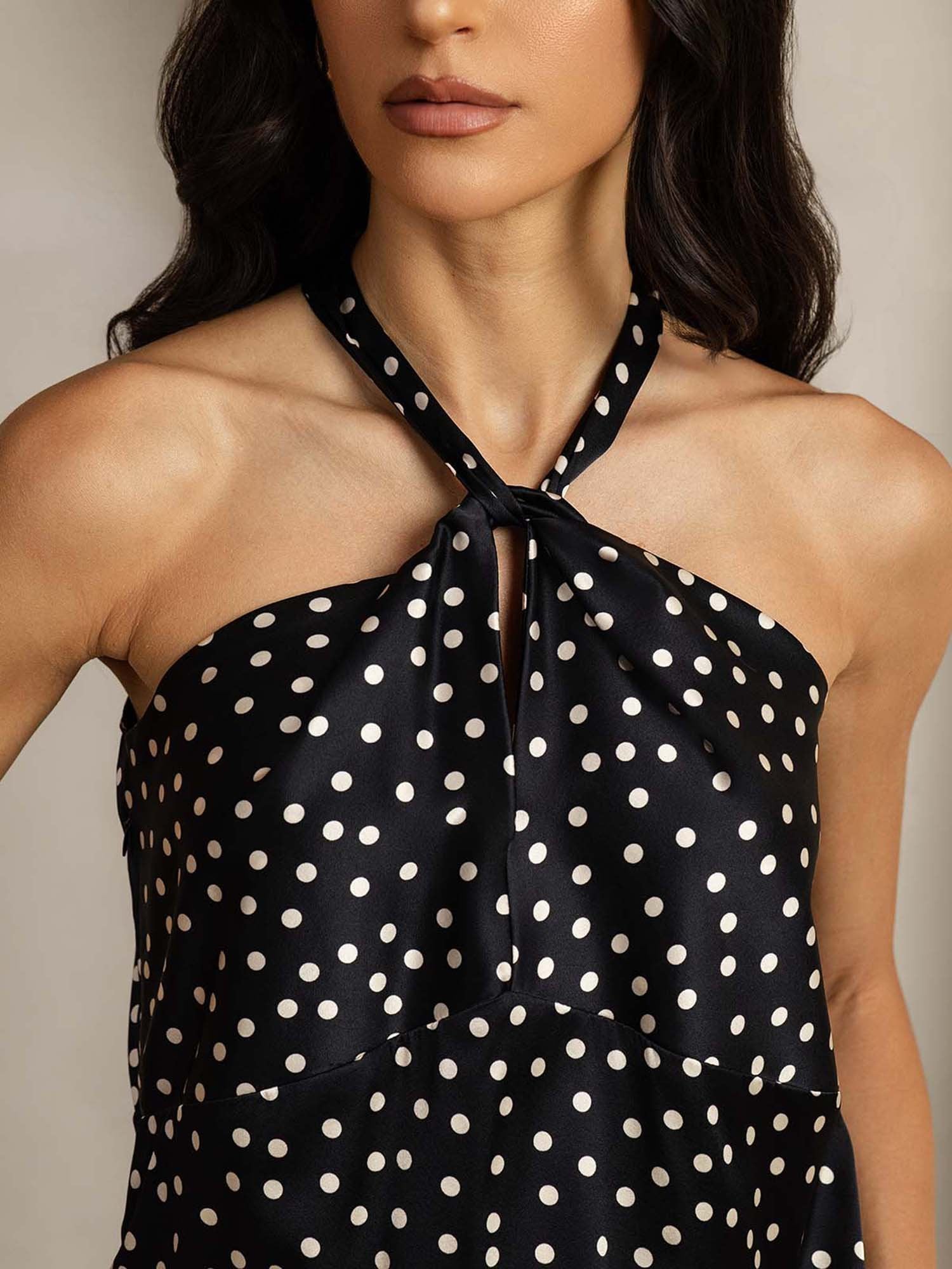 [Punktmuster] SilkSilky-DE 19Momme Seide Neckholder T-Shirt 005