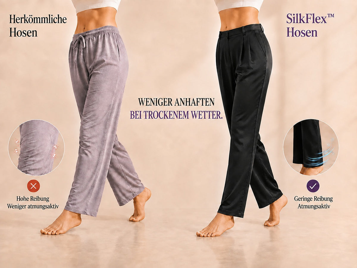 19 Momme Seide Damenhose mit hohem Bund sowie geradem Schnitt und Reißverschluss-Seitentaschen - Detail 1