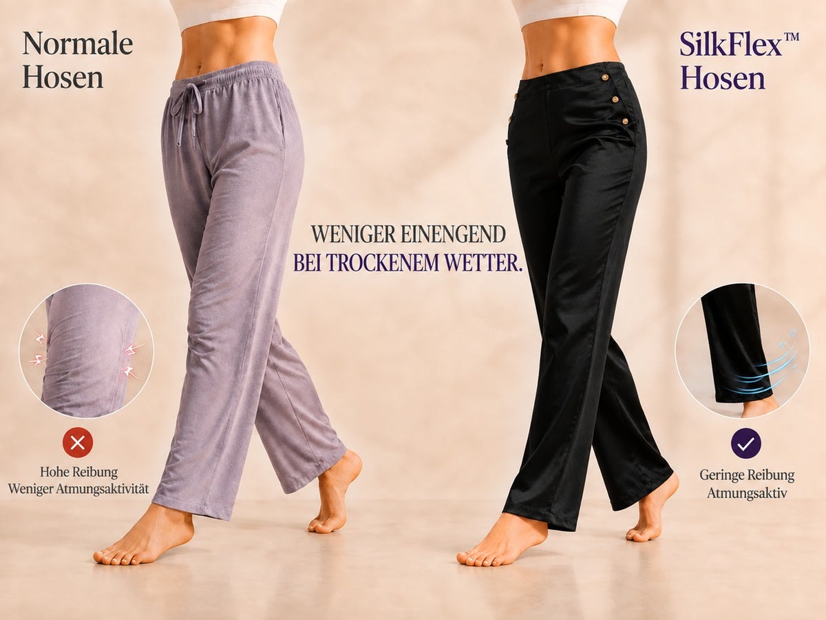 19 Momme Seide Damenhose mit hohem Bund sowie geradem Schnitt und rückseitigem Elastikbund - Detail 1
