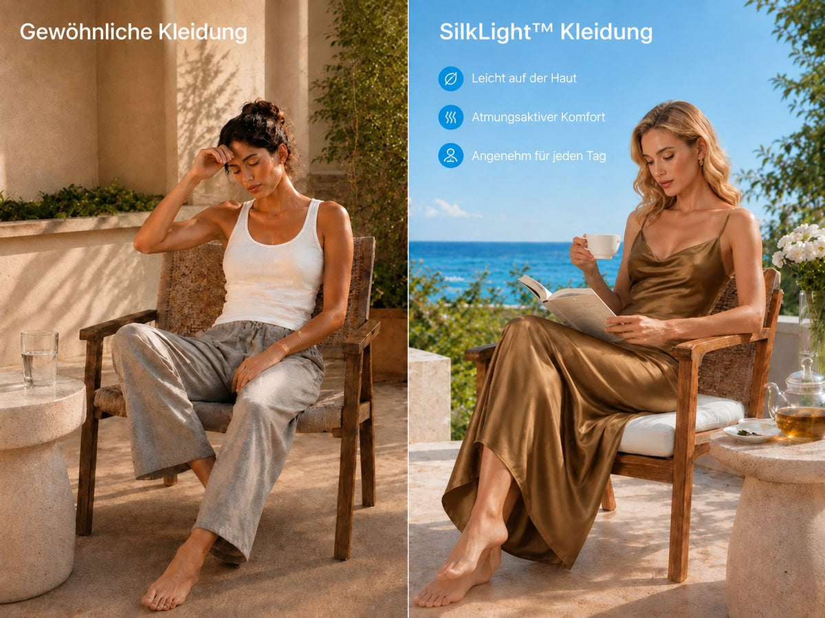 100% Maulbeerseide Midikleid mit Spaghettiträgern sowie tiefem V-Ausschnitt und V-Rücken - Detail 1