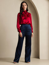 [Rotwein] SilkSilky-DE Long Sleeve High Neck Bluse 008