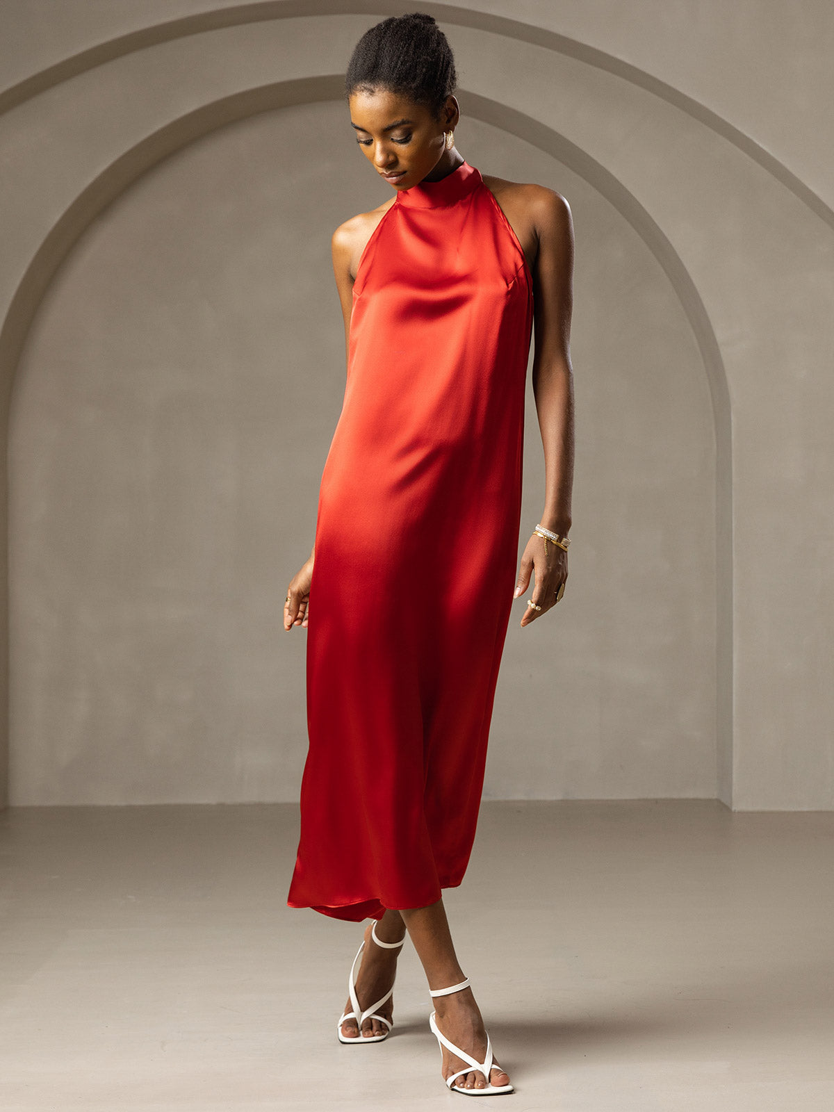 [Rotwein] SilkSilky-DE 19Momme Seide Dress 006