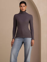 [Dunkelgrau] SilkSilky-DE Long Sleeve Turtle Neck T-Shirt 004