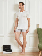 [Weiß] SilkSilky-DE Kurzärmelig V Ausschnitt Herren T-Shirt 006
