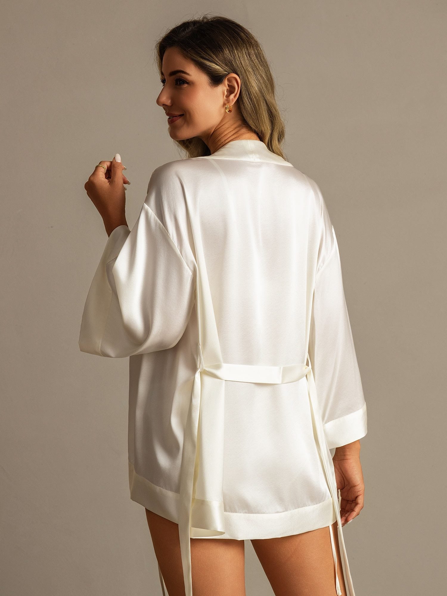 [Weiß] SilkSilky-DE 19Momme Seide Womens Robe 002,