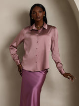[Blasses Mauve] SilkSilky-DE Long Sleeve Lapel Collar Damenhemd 003