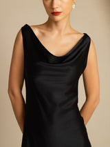 [Schwarz] SilkSilky-DE Sleeveless Cowl Neck Kleider 003