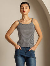 [Schwarzer Streifen] SilkSilky-DE Spaghettiträger Square Neck Cami Top 006