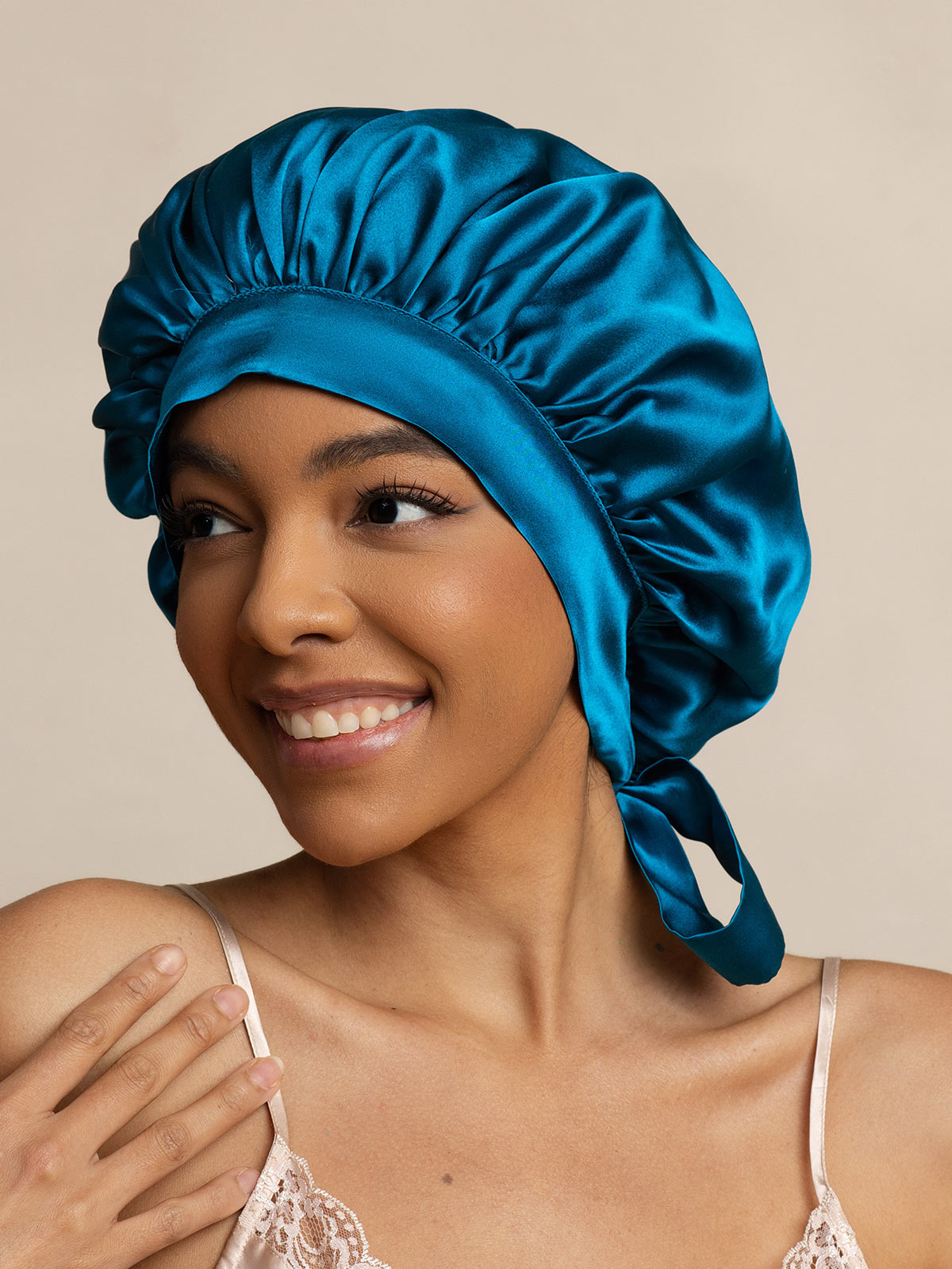 SilkSilky-DE Reine Seide Sleep Cap KönigBlau 001