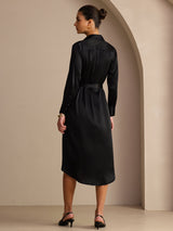[Schwarz] SilkSilky-DE Long Sleeve Lapel Collar Kleider 002