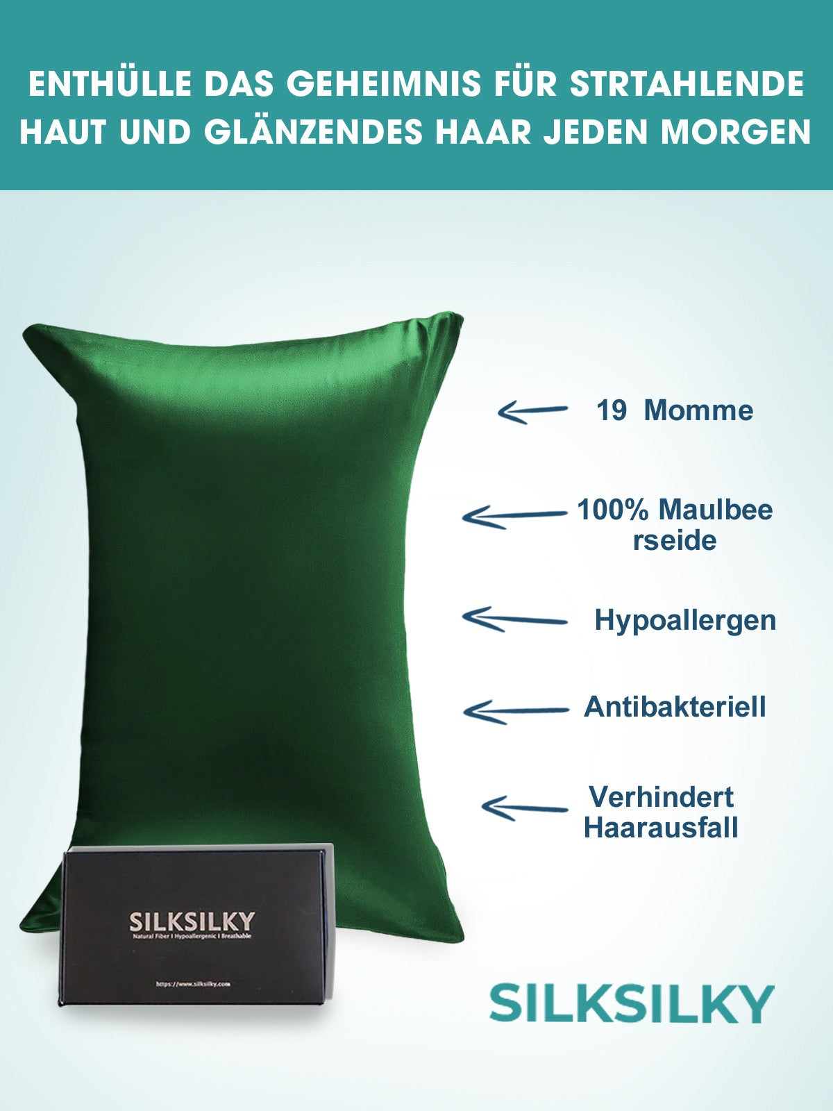 [Dunkelgrün] SilkSilky-DE 19Momme Reine Seide Pillowcase 002