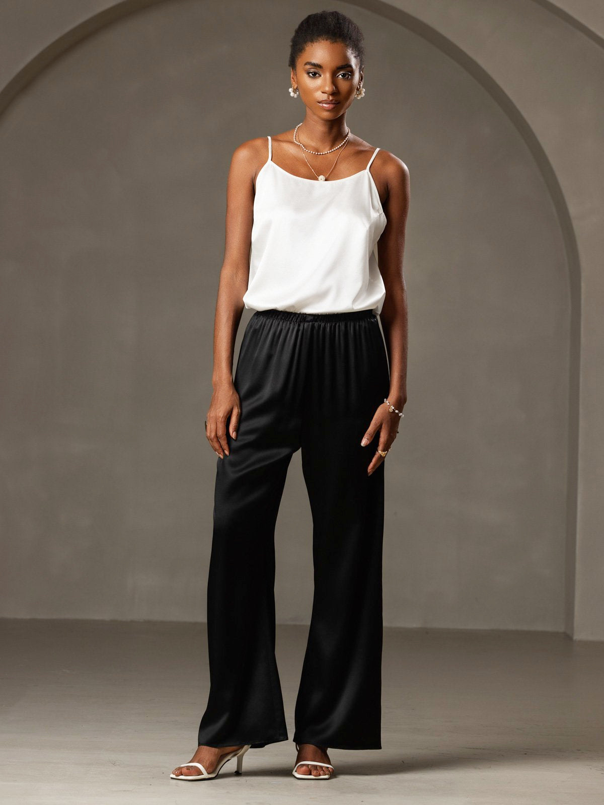 [Schwarz] SilkSilky-DE 19Momme Seide Womens Pants 005