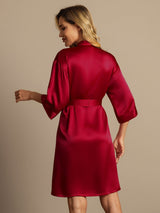 [Rotwein] SilkSilky-DE 3/4 Sleeve Damen Morgenmantel 002