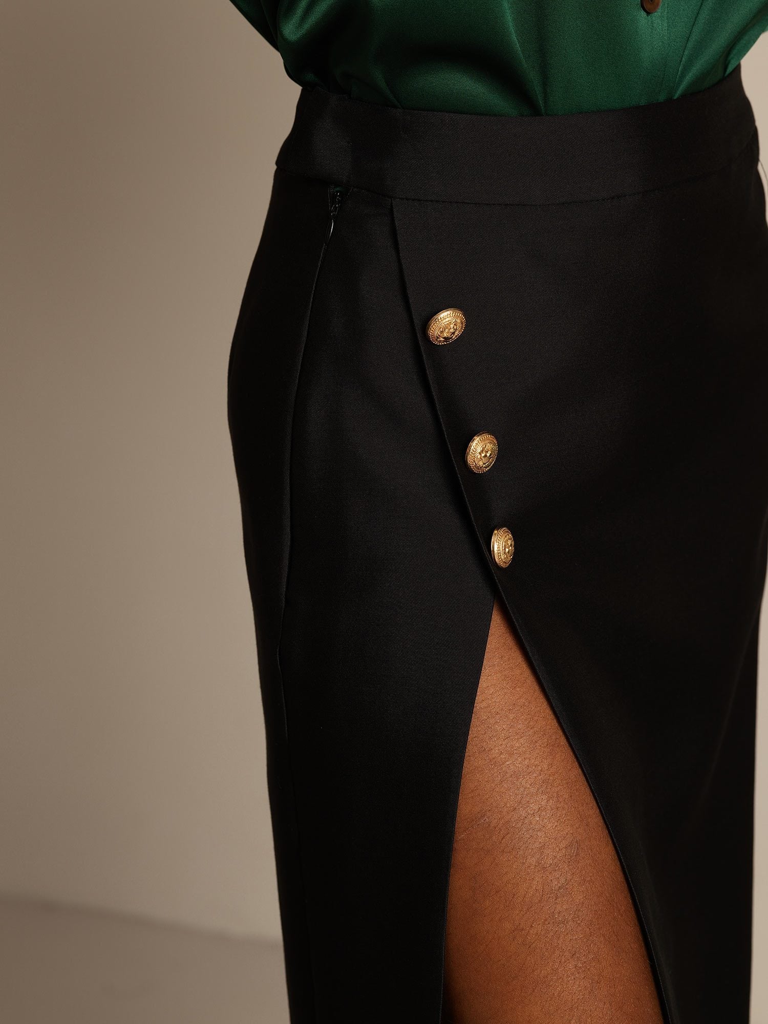 [Schwarz] SilkSilky-DE 32Momme Silk-Wool Blend Skirt 004,