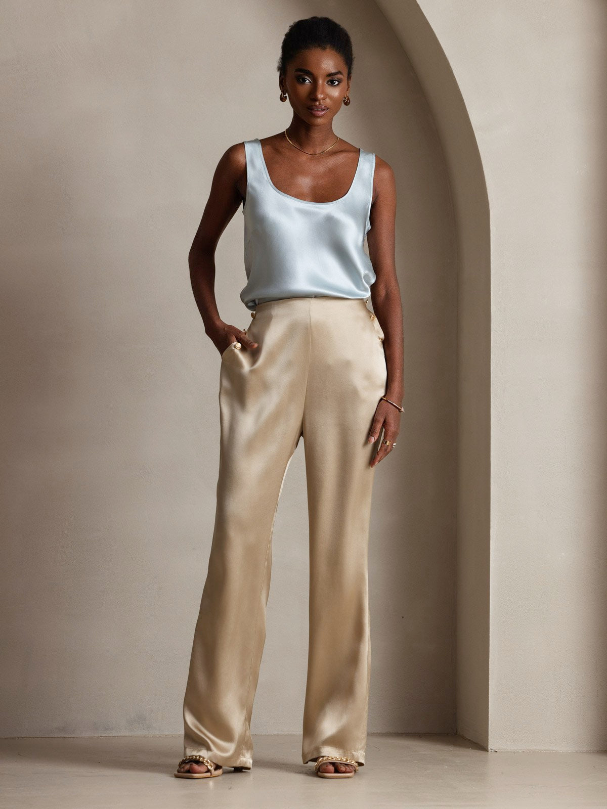 [Champagner] SilkSilky-DE 19Momme Seide Womens Pants 010