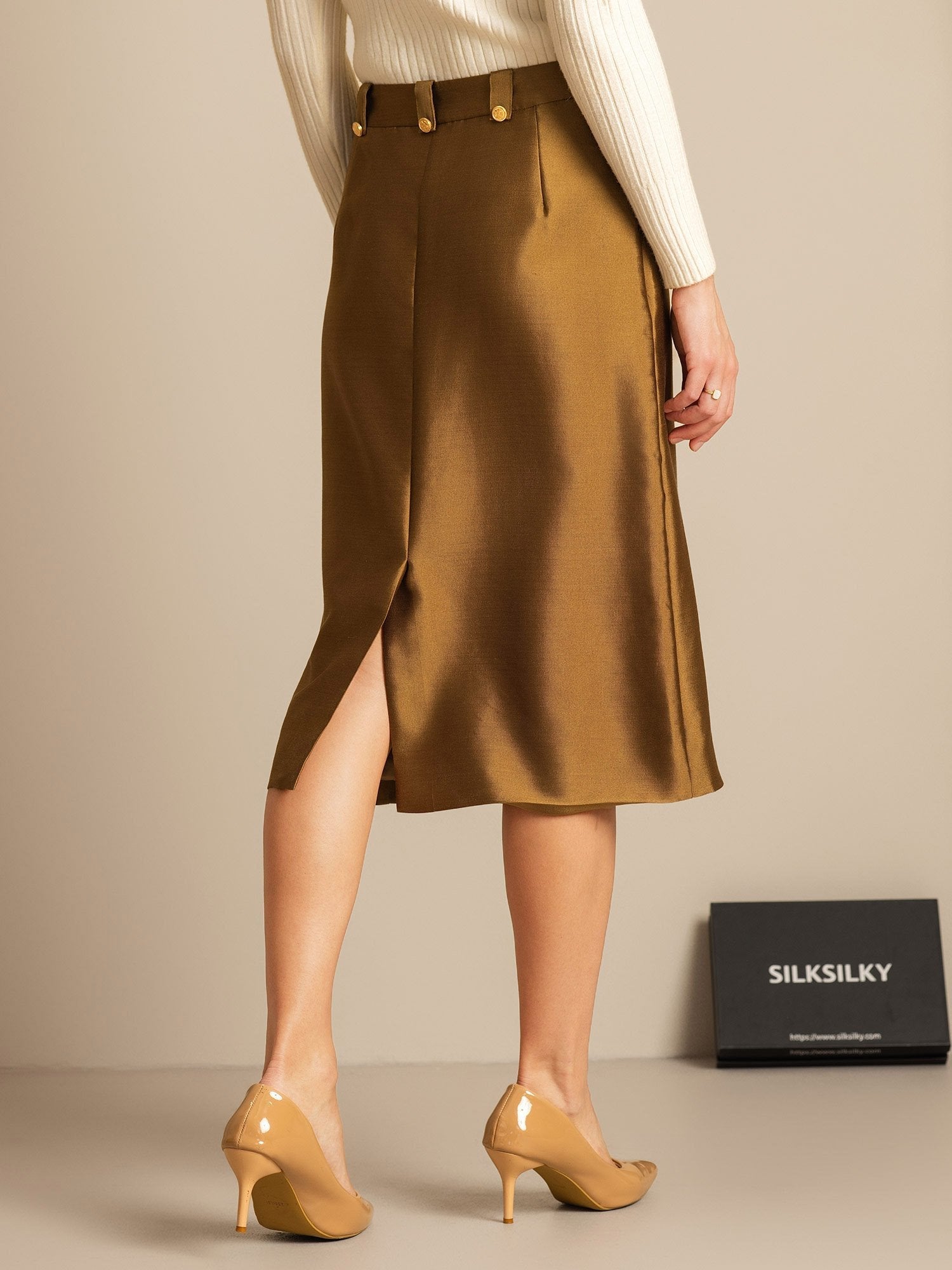 [Bronze] SilkSilky-DE 32Momme Silk-Wool Blend Skirt 002,