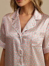 [Rosa Herz Geo] SilkSilky-DE Short Sleeve Notch-Kragen Damen Pyjamas 004