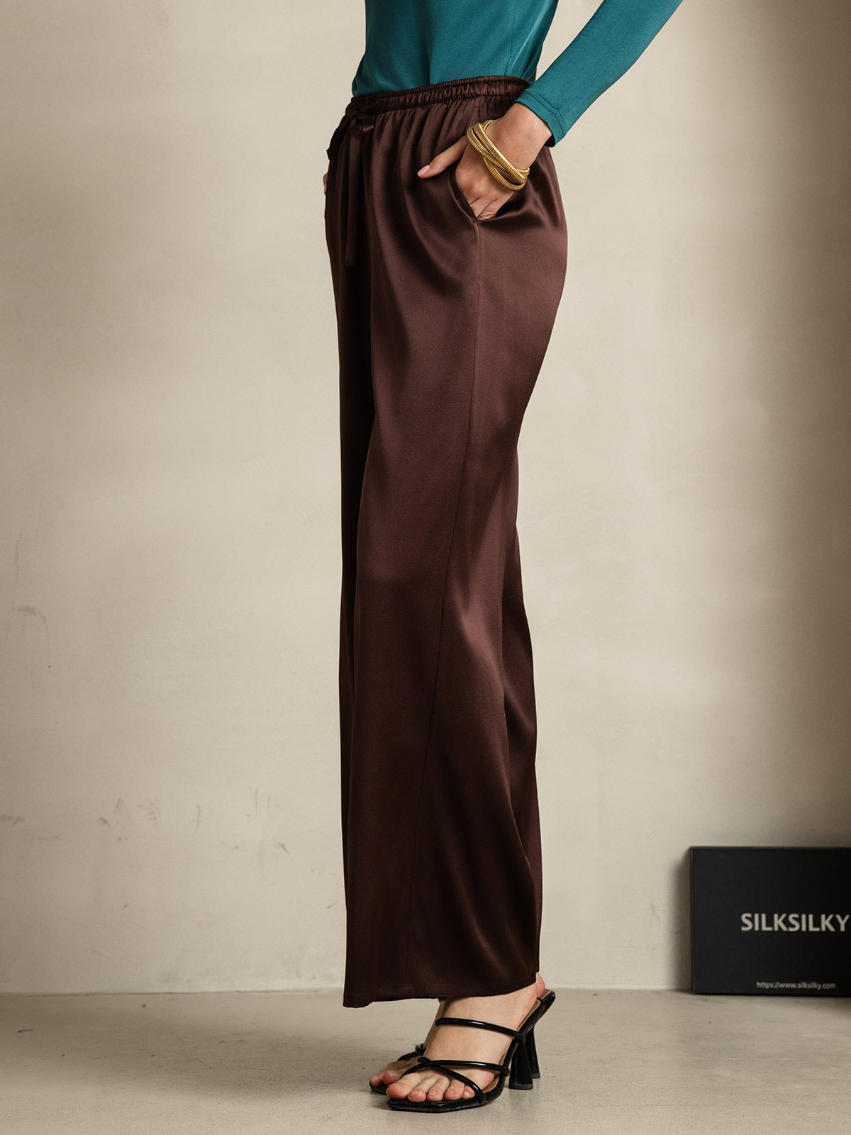 [Kaffee] SilkSilky-DE Reine Seide Womens Pants 005