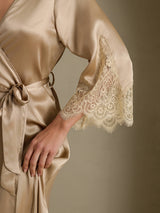[Champagner] SilkSilky-DE 3/4 Sleeve V Neck Nachthemd&Morgenmantel Set 005