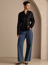 [Schwarz] SilkSilky-DE Long Sleeve Blouse 006