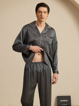 [Schwarzer Ginkgo] SilkSilky-DE 19Momme Langärmelig Herren Pyjamas 004