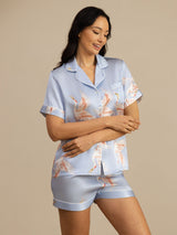 [Hellblau] SilkSilky-DE Short Sleeve Notch-Kragen Damen Pyjamas 003