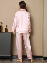 [Rosa] SilkSilky-DE Langärmelig Notch-Kragen Damen Pyjamas 002