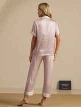 [Rosa Herz Geo] SilkSilky-DE Short Sleeve Notch-Kragen Damen Pyjamas 002