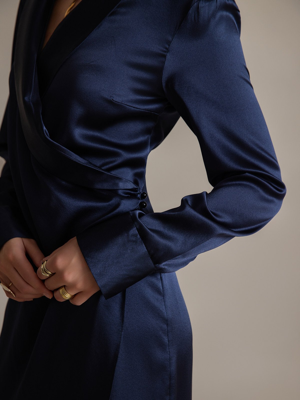 [Dunkelblau] SilkSilky-DE 19Momme Seide V Ausschnitt Kleider 007