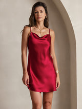 [Rotwein] SilkSilky-DE Sleeveless Cowl Neck Kleider 001
