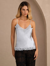 [Graublau] SilkSilky-DE Spaghetti Strap V Neck Cami Top 003