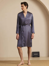 [Marine Ginkgo] SilkSilky-DE Long Sleeve V Neck Herren Morgenmantel 003